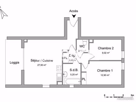 appartement 3 pièces 61 m²