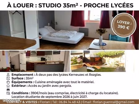 studio étudiant avec jardin