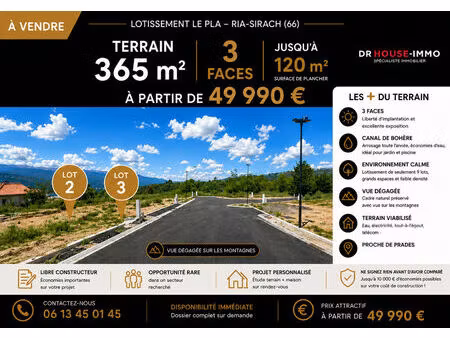 rare ! terrain 365m² en 3 faces. prêt à à construire dans un cadre privilégié - libre cons