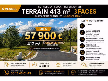 rare ! terrain plat 3 faces 413 m² dans un environnement très privilégié libre constructeu