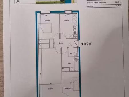 f3 69m² balcon et place de parking