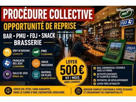 bar  brasserie  fonds de commerce  pmu 80 m² bram
