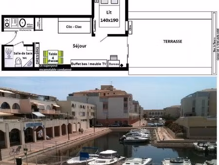 location étudiant t2 -marina des quilles-terrasse-parking septembre 2026 à juin 2027