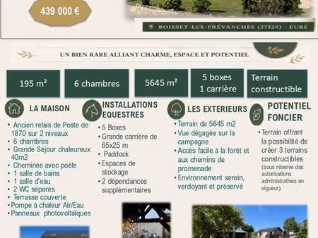 maison familiale de 195 m² sur 5 645 m² avec installations équestres – 45 min de versaille