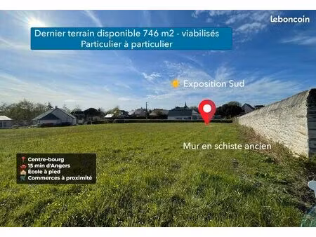 rare à vauchrétien – terrain viabilisé de 746 m² – plein sud – 15 min d'angers