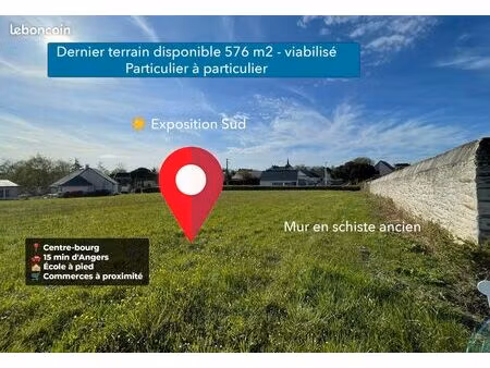 rare à vauchrétien – terrain viabilisé de 576 m² – plein sud – 15 min d'angers