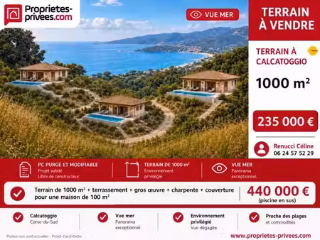 vente terrain 1028 m² à calcatoggio (20111)  235 000 €