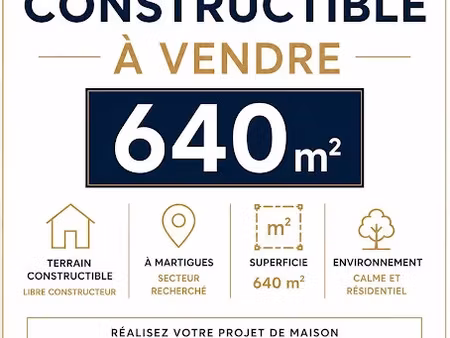 vente terrain à batir 640 m² à martigues (13500)  189 000 €