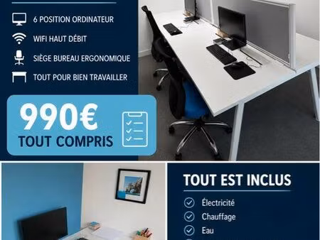 bureau équipé 6 postes – wifi inclus – sarcelles – 990 cc