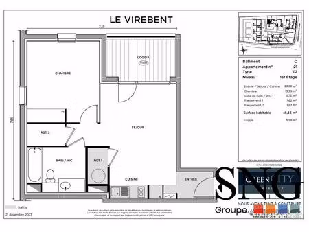 appartement 2 pièces 46 m²