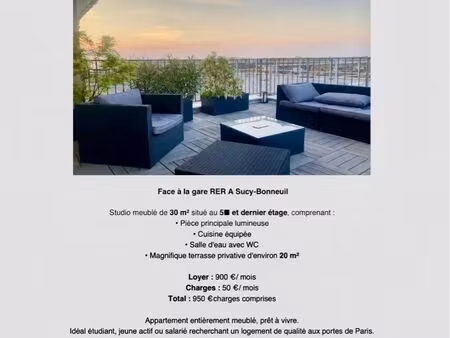 location meublée - sucy-en-brie disponible à partir du 1er octobre face à la gare rer a su