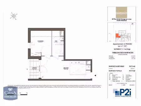 appartement à louer 2 pièces 39.73 m² - nantes (44) - 588€