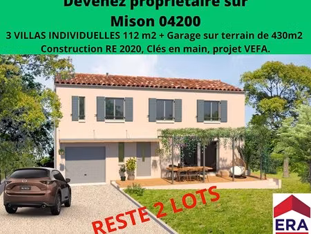 villa neuve de 112 m²  jardin et garage sur un terrain de 445m²  04200 mison