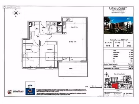 appartement 3 pièces 76 m²
