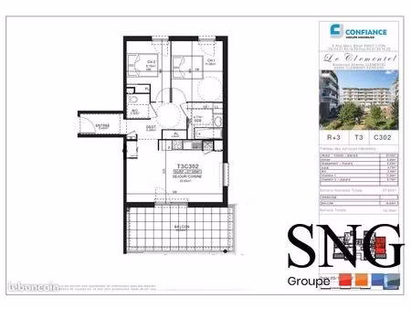 appartement 3 pièces 58 m²