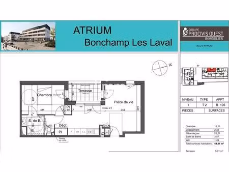 a louer bonchamp. appartement 2 pièce(s) de 44.81m²