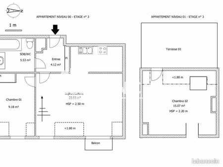 appartement 2 pièces 57 m²