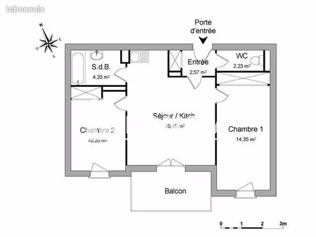 appartement 3 pièces 54 m²