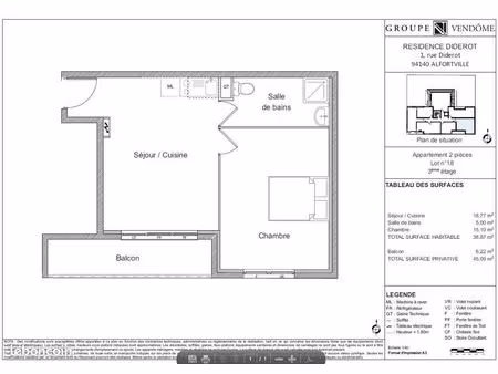 appartement 2 pièces 38 m²