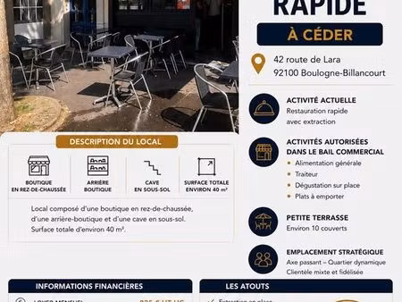local commercial pour toutes activités alimentaire à boulogne-billancourt (92)