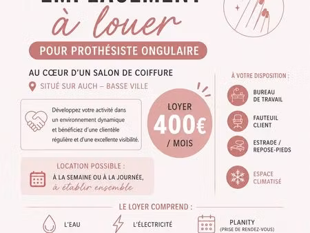 ◊ emplacement à louer pour prothésiste ongulaire