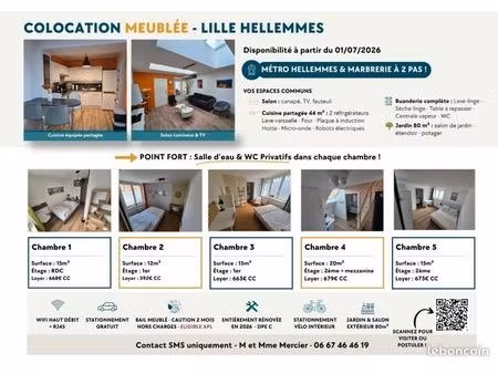 location de chambres meublees pour etudiants ou 1er actif