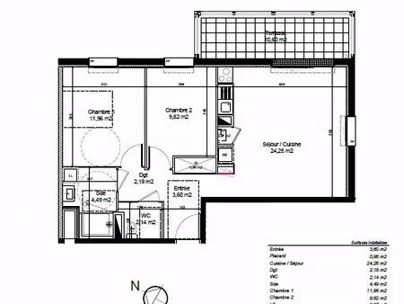appartement 3 pièces 65 m²
