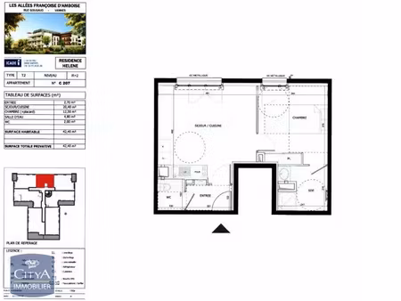 appartement à louer 2 pièces 42.4 m² - vannes (56) - 582€