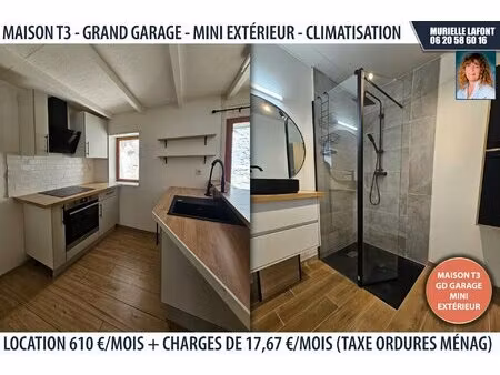 maison en pierres t3 avec grand garage et mini extérieur