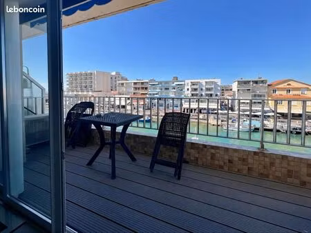 bail mobilité – t2 meublé climatisé avec terrasse sur le canal à palavas-les-flots