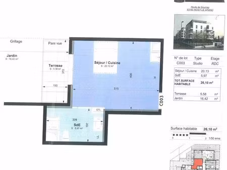 studio récent avec terrasse et jardinet + 1 parking