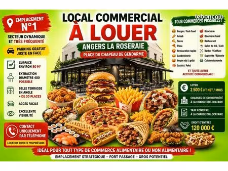 ??? local commercial à louer – angers la roseraie ??? ◊ place du chapeau de gendarme – emp