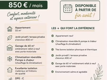 appartement neuf 55 m²  jardin/terrasse 400 m²  garage 60 m² – les côtes-d’arey