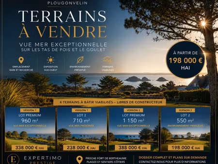 plougonvelin – terrains à bâtir viabilisés avec vue mer – à partir de 198 000 € hai
