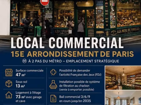vente commerce 123 m² paris 15 (75015)