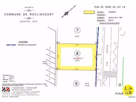en vente terrain constructible 2 96 ares – 66 000 € |roclincourt