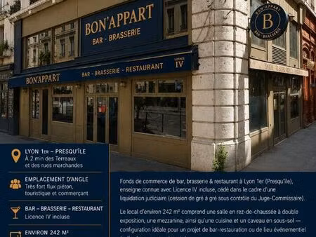 bar  brasserie  fonds de commerce  restaurant lyon