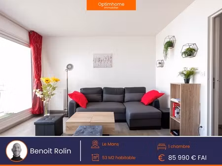 le mans (72) – quartier est | appartement t2 de 53m2 avec balcon  vue panoramique et aucun