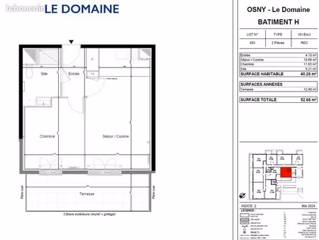 (95) osny - location f2 neuf de 40 26m2 avec terrasse