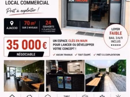 droit au bail - local commercial 70 m² - ajaccio - tout équipé