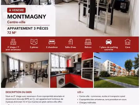 montmagny centre-ville – t3 72 m² avec balcon  parking et cave