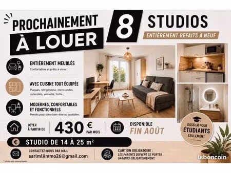 prochainement à louer – studios étudiants entièrement neufs à valence quartier la tour-mau