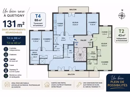vente appartement 6 pièces 131 m² dijon (21000)