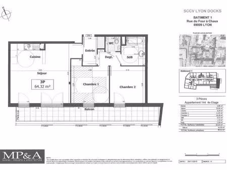 appartement t3 de 64m² à vaise avec balcon  cellier et parking