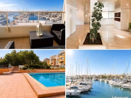 cap d’agde 1ere ligne vue mer avec piscine et ascenseur studio 4 personnes