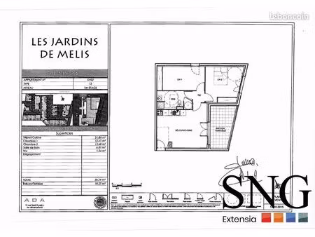 appartement 3 pièces 56 m²