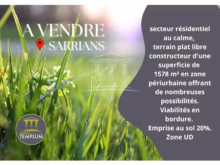 vente terrain 1578 m² sarrians (84260)