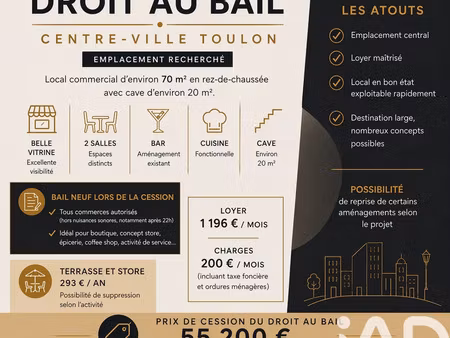 vente commerce 62 m² toulon (83000)