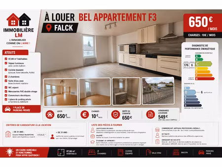 location appartement 3 pièces 87.66 m² à falck (57550)  660 €