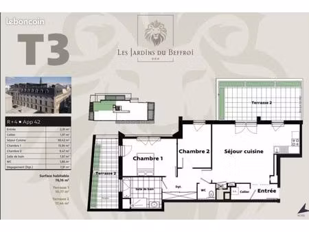appartement 2 pièces 76 m²